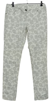 Dámske bielo-sivé kvetované plátenné nohavice Blue Edition