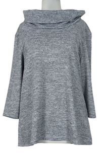 Dámský šedý melírovaný svetr s komínovým límcem 