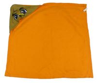 ORanžovo-khaki fleecová deka s kapucňou a vtáčikom