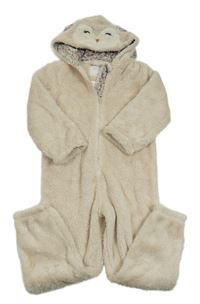 Béžová chlupatá kombinéza s kapucí- králíček Next