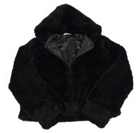 Černá kožešinová podšitá crop bunda s kapucí Candy Couture