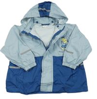 Světlemodro-modrá šušťáková nepromokavá bunda s medvěďom a kapucňou