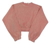 Korálová rebrovaná zamatová crop mikina Candy couture