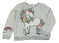 Svetlosivá mikina s jednorožcem z flitrů H&M