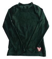 Tmavozelené zamatové rebrované tričko so srdiečkom