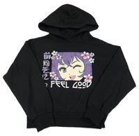 Černá oversize mikina s dívkou a kapucí Chapter young