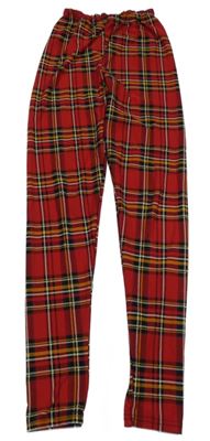 Červeno-farebné kockované legíny