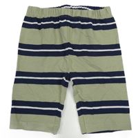 Kaki-tmavomodro-biele pruhované elastické kraťasy Topolino