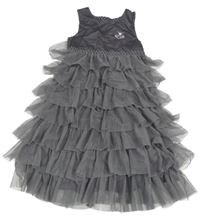 Šedé tylové šaty s volány 