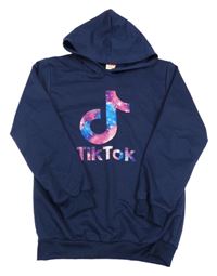 Tmavomodrá mikina s logem Tik Tok a kapucí