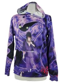 Dámská fialovo-růžová vzorovaná mikina s potiskem a kapucí 