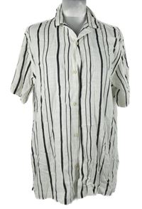 Pánska smetanovo-čierna pruhovaná ľanová košeľa Zara