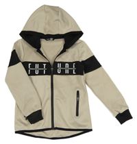 Béžovo-čierna prepínaci mikina s nápisom a kapucňou Pep&Co