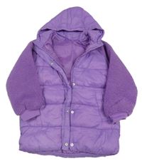 Fialová šusťákovo/huňatá zimní bunda s kapucí Dunnes