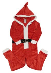 Nové - Červeno-bílá plyšová kombinéza s kapucí - Santa Claus L&D