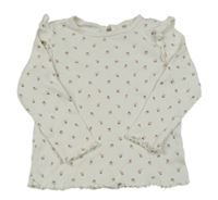 Biele rebrované tričko s kvietkami H&M