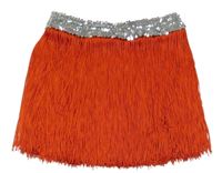 Kockovaným - Červená třásňová sukňa s flitrovým pasom