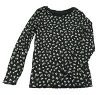Čierne kvetované rebrované tričko Nutmeg