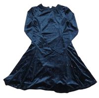 Tmavomodré zamatové trblietavé šaty M&S