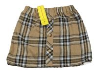 Nové - Hnedo-bielo-čierna kockovaná sukňa s gombíkmi Shein