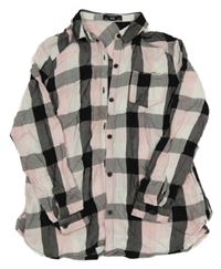 Bielo-svetloružová -čierna kockovaná blúzka C&A