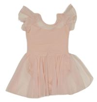 Světlerůžové cvičební baletní body se sukní a volánky 