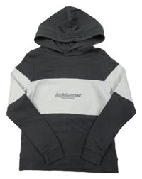 Tmavošedo-biela mikina s kapucňou Jack & Jones