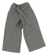 Čierno-bielo-vínové kockované vzorované crop nohavice so zavazováním H&M