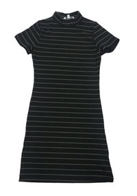 Černo-khaki pruhované rebrované šaty Miss E-vie