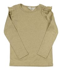Zlaté žebrované triko s volánky H&M