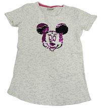 Bielo-sivé melírované tričko s Minnie z flitrů