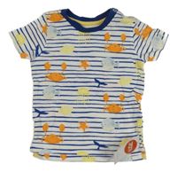 Nové - Bielo-tmavomodré pruhované tričko s obrázkami Mothercare