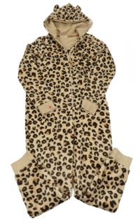 Béžovo-hnědá vzorovaná chlupatá kombinéza s kapucí M&S