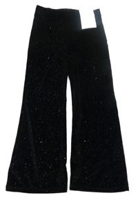Nové - Černé sametové třpytivé flare kalhoty George 