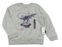 Nové - Šedá melírovaná mikina s dinosaurem Primark