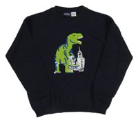 Tmavomodrý sveter s dinosaurem z flitrů Lupilu