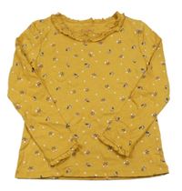 Horčicové tričko s kvietkami a volánikmi C&A