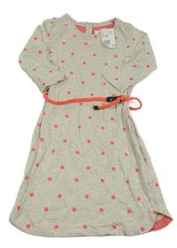 Nové - Šedé melírované bavlněné šaty s puntíky a páskem H&M