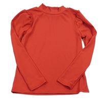 Červené rebrované tričko s nařasenými rukávy Shein