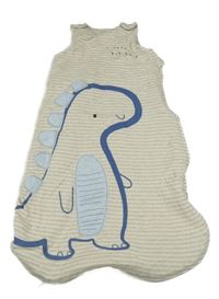 Béžovo-bílý pruhovaný bavlněný zateplený spací pytel s dinosaurem George