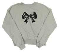 Sivá melírovaná oversize crop mikina s mašlou H&M