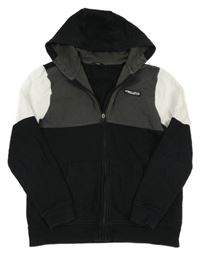 Černo-šedo-bílá propínací mikina s kapucí George 