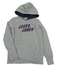 Sivá melírovaná mikina s logom a kapucňou Jack & Jones