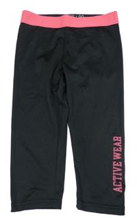 Čierno-ružové športové capri legíny s nápisom Stop+Go