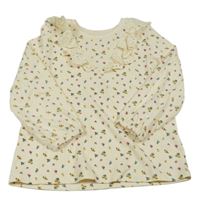 Smetanové triko s kytičkami a volánky Matalan