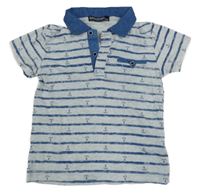 Sivo-modré pruhované polo tričko s kotvami