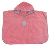 Ružové froté osuškové pončo s kvietkom a kapucňou Mothercare