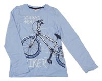 Svetlomodré tričko s bicyklom a nápismi Kids