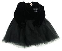 Čierne sametovo/tylové šaty s mašličkou z kamínků Koton Baby