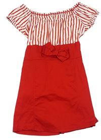 Červeno-biele šaty s mašlou a pruhmi